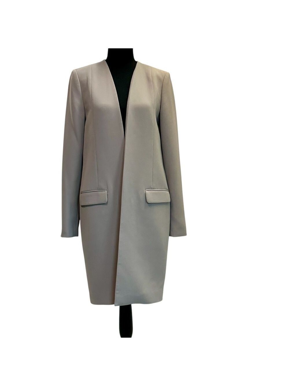 Simons Contemporaine gray taupe long sleeve open from blazer coat no collar 6